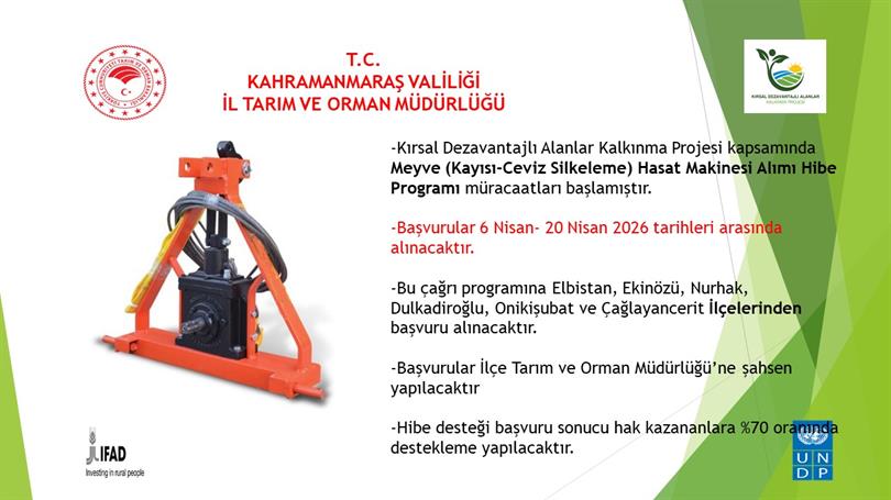 MEYVE HASAT MAKİNESİ ALIMI HİBE ÇAĞRISI